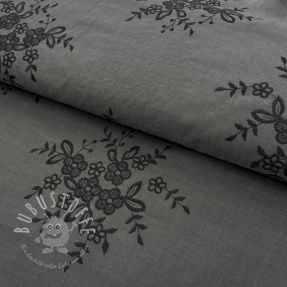 Baumwollstoff Embroidery Bouquet grey