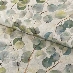 Dekostoff Linenlook Eucalyptus boho leaf digital print